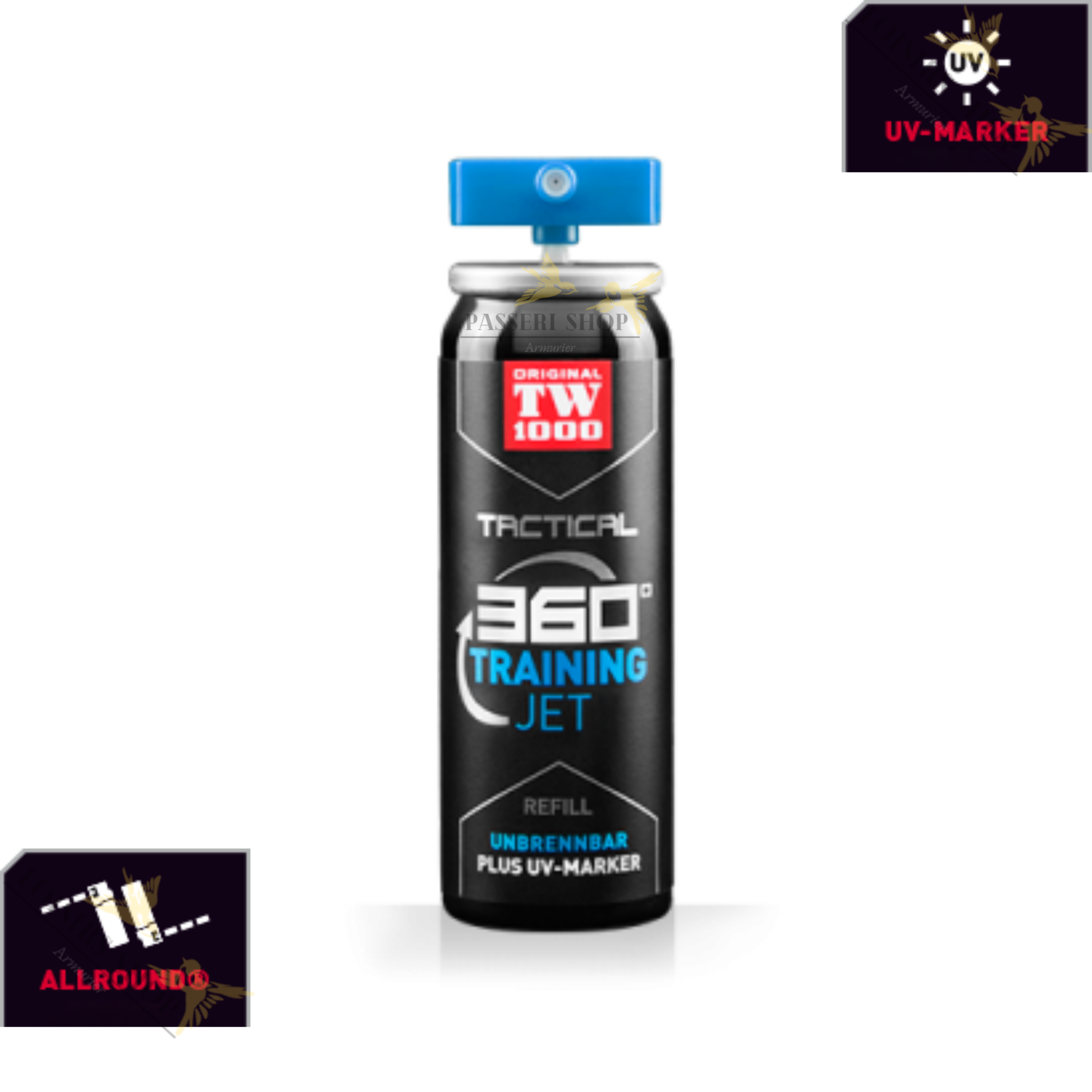 Recharge bombe lacrymogène professionnelle 45ml JET D'ENTRAINEMENT 360° avec marqueur UV - TW1000