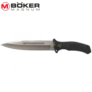 Couteau fixe double tranchant en acier inoxydable avec étui cuir - Böker Magnum (marque allemande)