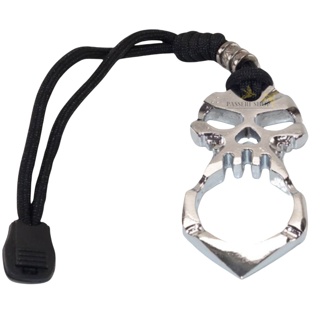 Poing américain argenté à un doigt en acier inoxydable avec cordon