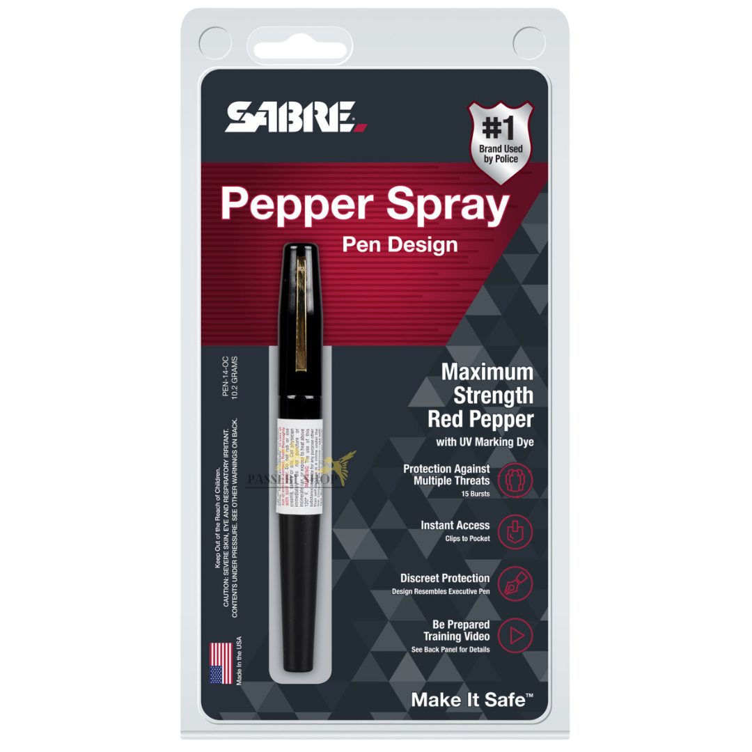 Bombe lacrymogène GAZ POIVRE OC marquage UV 10,6ml dissimulée en stylo - Sabre (fabriqué aux U.S.A)
