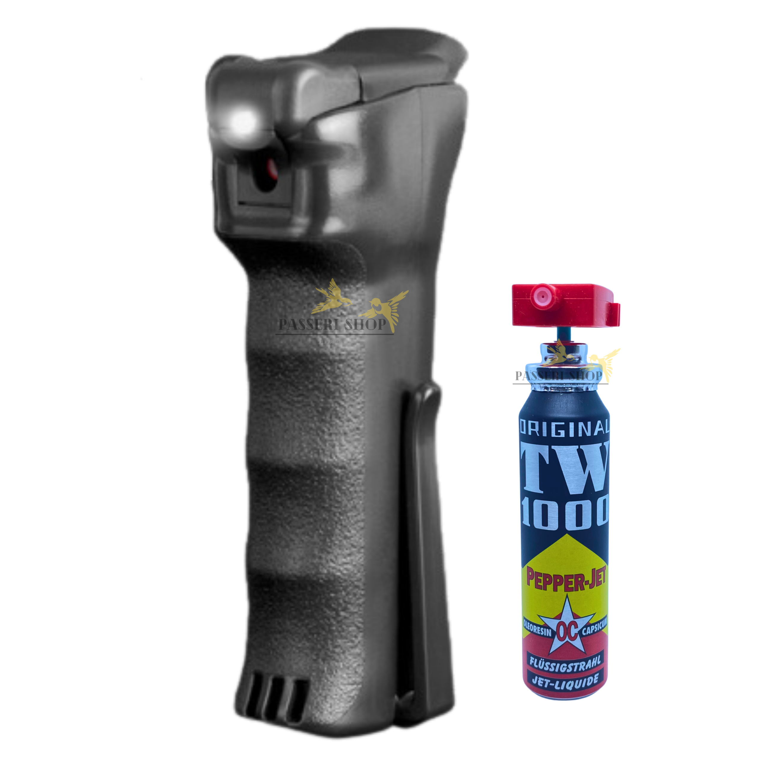 Bombe lacrymogène rechargeable 30ml JET POIVRE OC avec LED et clip - TW1000 (fabriqué en Allemagne)
