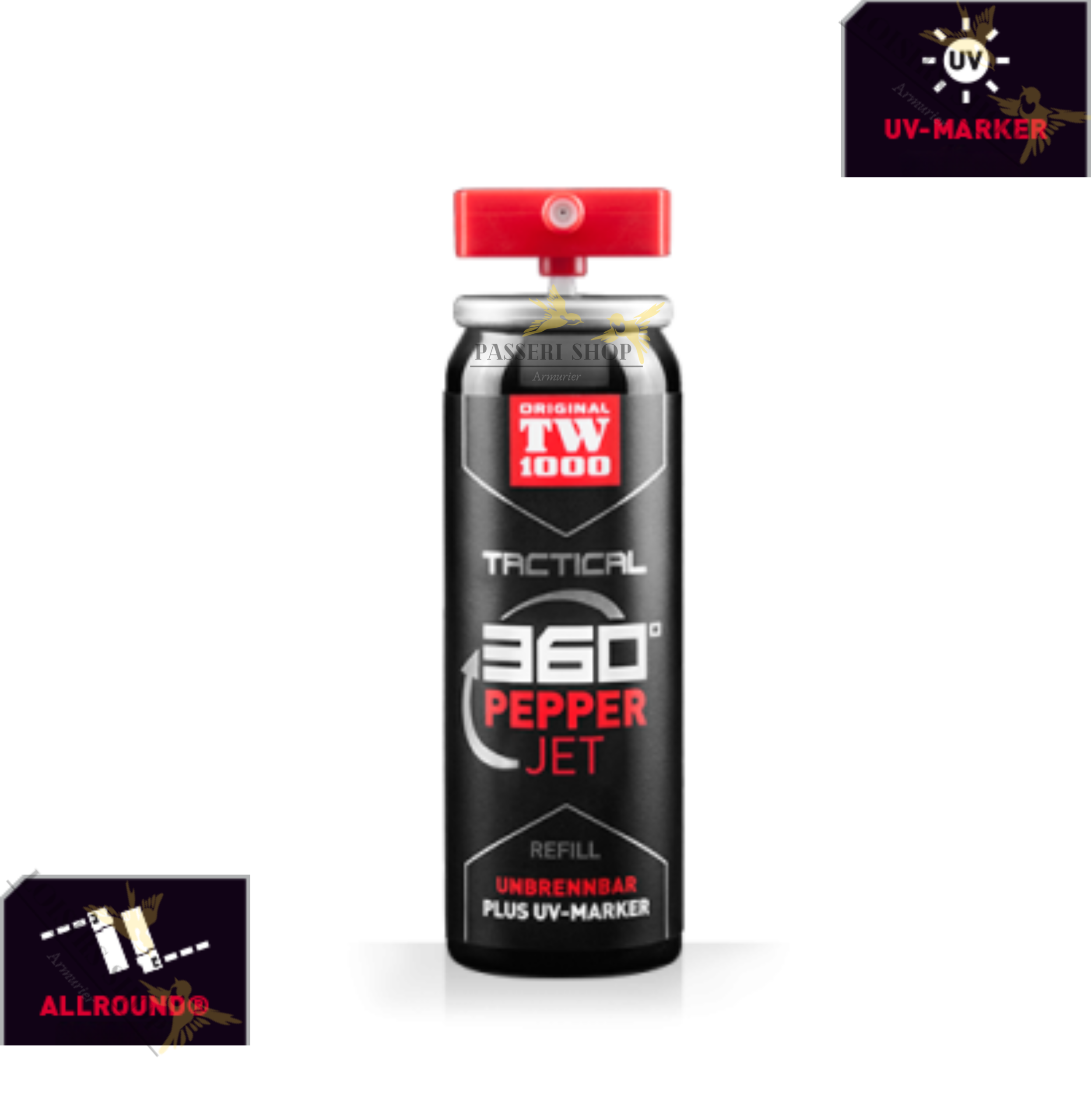 Recharge bombe lacrymogène professionnelle 45ml JET POIVRE OC 360° marqueur UV sous blister - TW1000