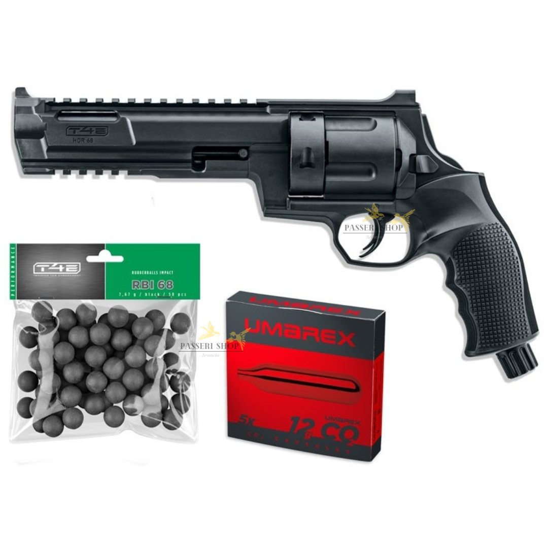 Pack revolver de défense T4E TR68 16 joules cal.68 + 50 balles en caoutchouc et 5 cartouches de CO2