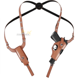 Holster d'épaule universel en cuir marron avec porte chargeur